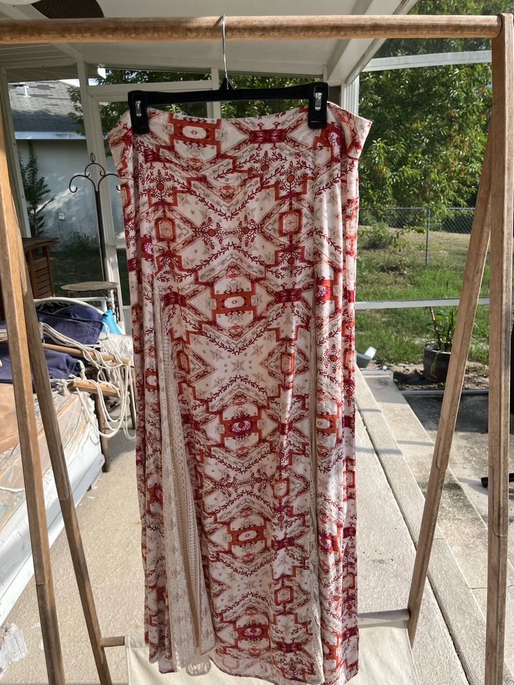 Shyanne western wear aztec print maxi skirt with lace godets